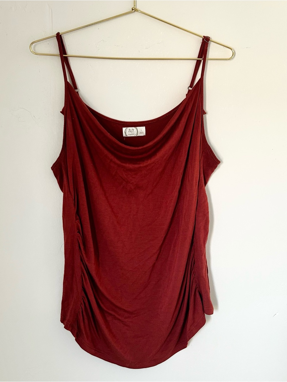 Maurices 24/7 Red Ruched Spaghetti Strap Tank Top
